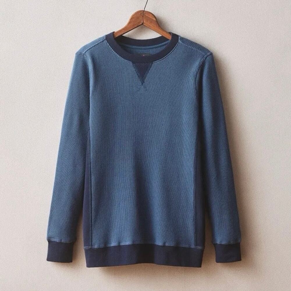 NWOT American Giant Men's Colorblock Summit Waffle Long Sleeve Crew Navy Large